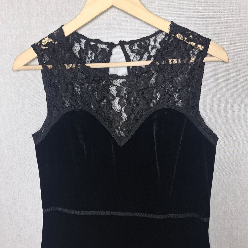 ๐ Black Velvet Lace Stretch Sweetheart Neckline Midi Dress Size M Preppy Formal - Picture 3 of 9